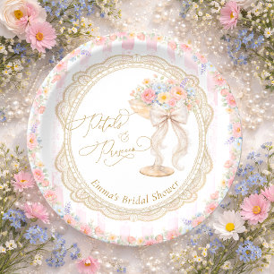 Petals and Prosecco Pink and Gold Bridal Shower Paper Plate
