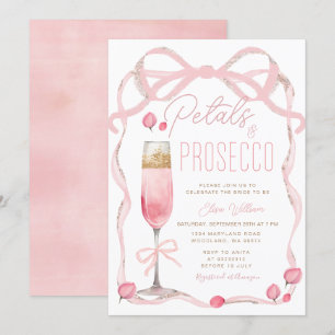 Petals and Prosecco Pink Bow Bridal Shower Invitation