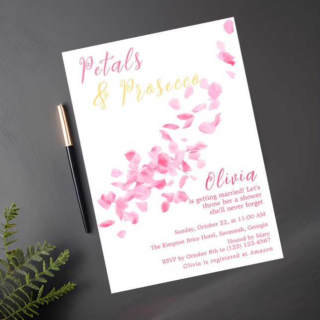 Petals and Prosecco Pink Bridal Shower Invitation (Creator Uploaded)