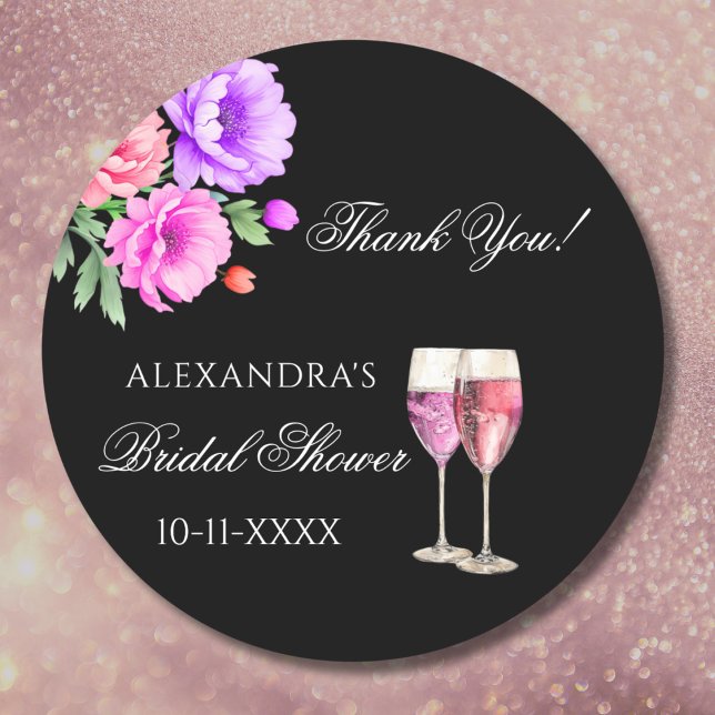 Petals and Prosecco Pink Bridal Shower Thank You Classic Round Sticker (Creator Uploaded)
