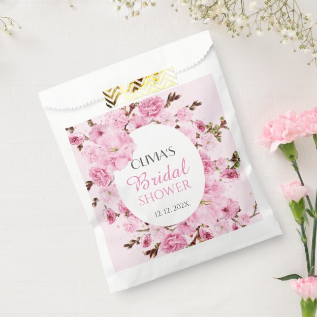 Petals and Prosecco Pink Floral Bridal Shower Favour Bag (Sealed)