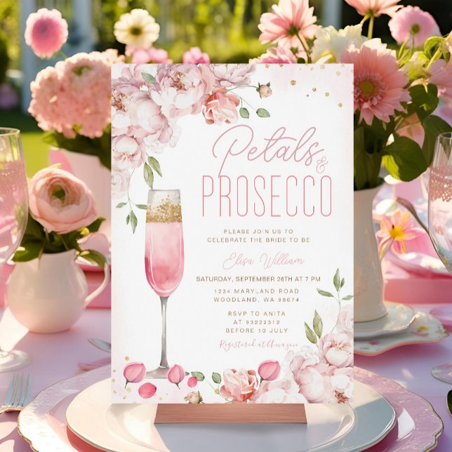 Petals and Prosecco Pink Floral Bridal Shower  Invitation (Creator Uploaded)