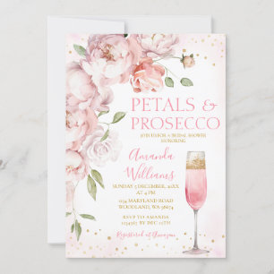 Petals and Prosecco Pink Wine Floral Bridal Shower Invitation