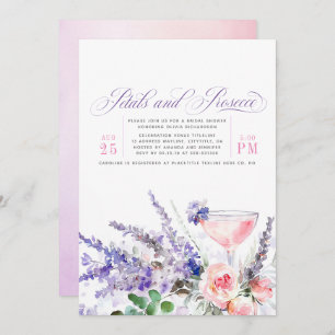 Petals and Prosecco Purple Floral Bridal Shower Invitation