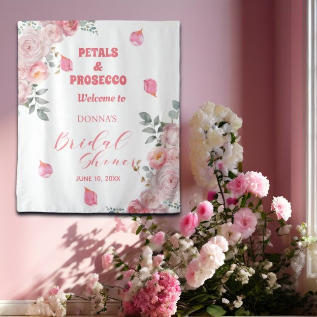 Petals and Prosecco Roses Bridal Shower Backdrop Tapestry (Creator Uploaded)