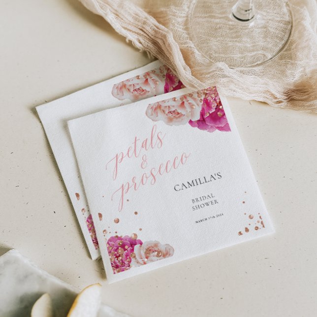 Petals and Prosecco Script Sparkly Floral Napkin (Creator Uploaded)