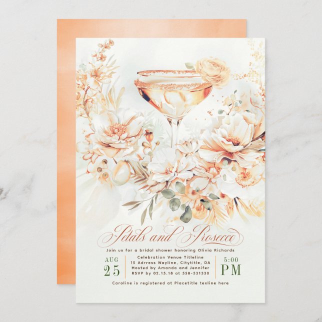 Petals and Prosecco Terracotta Boho Bridal Shower Invitation (Front/Back)