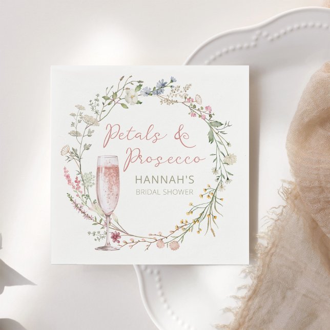 Petals and Prosecco Wedding Bridal Shower Napkin (Creator Uploaded)