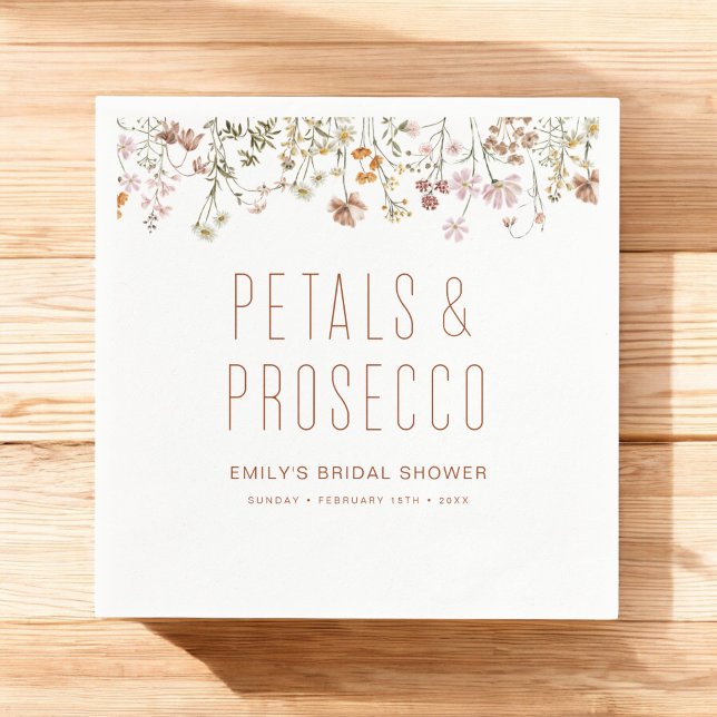 Petals and Prosecco Wildflower Bridal Shower Napkin (Creator Uploaded)