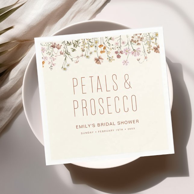 Petals and Prosecco Wildflower Bridal Shower Napkin (Creator Uploaded)