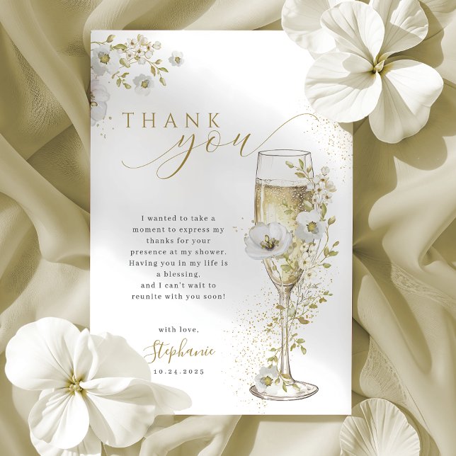 Petals and Prosecco Wildflowers Bridal Shower Thank You Card (Creator Uploaded)