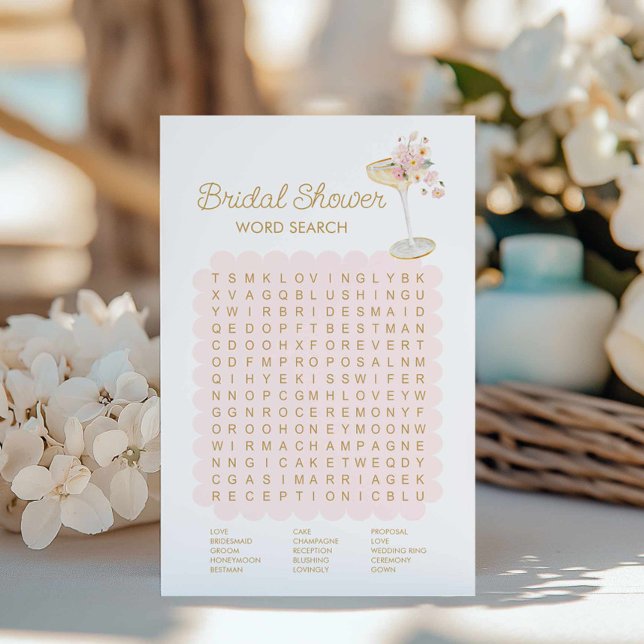 Petals and Prosecco Word Search Bridal Game (Bridal Shower Pink Champagne Word Search Game)