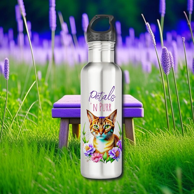 Petals and Purr Cute Cat and Pretty Flowers 710 Ml Water Bottle (Creator Uploaded)