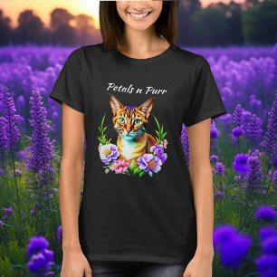 Petals and Purr Cute Cat and Pretty Flowers T-Shirt