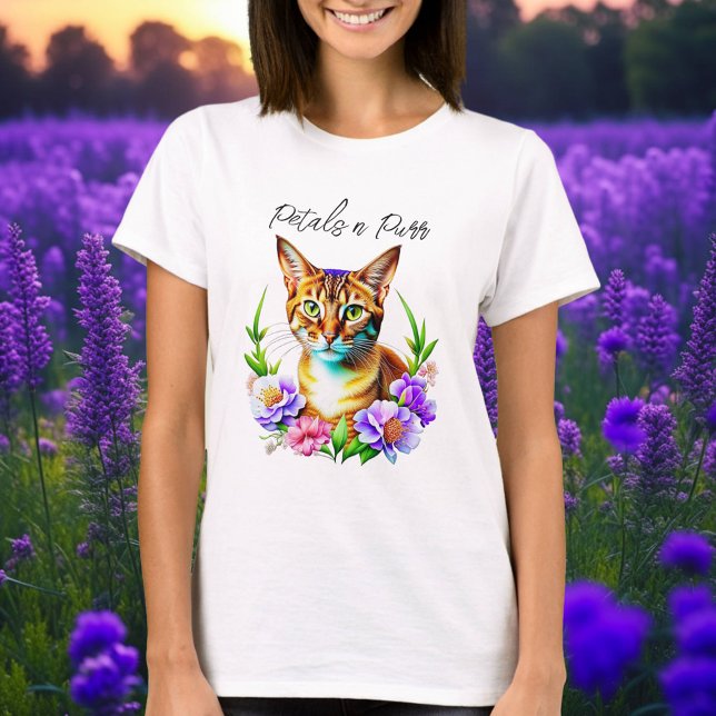 Petals and Purr Cute Cat and Pretty Flowers T-Shirt (Creator Uploaded)