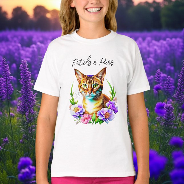 Petals and Purr Cute Cat and Pretty Flowers T-Shirt (Creator Uploaded)