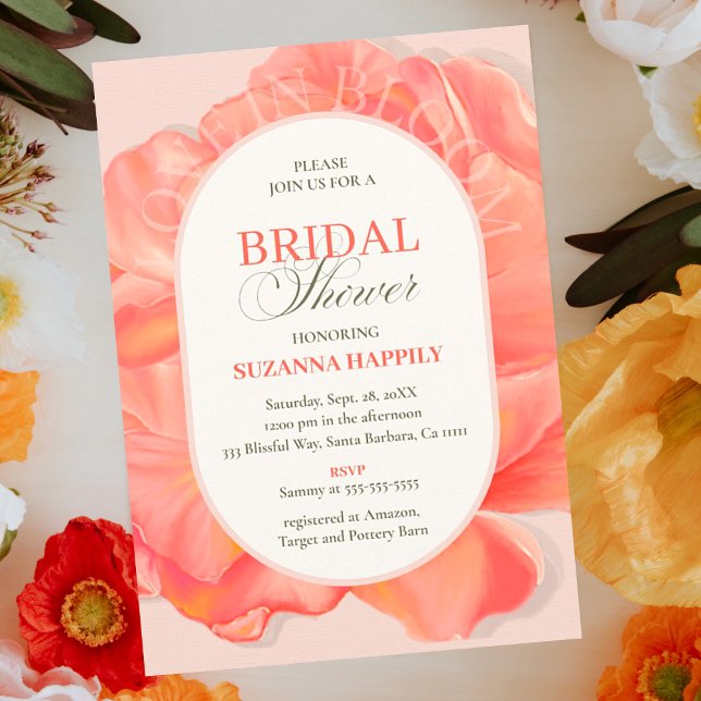 Petals Floral Arch Bridal Shower Pink Invitation (Petals and Floral Arch Bridal Shower Invitations.)