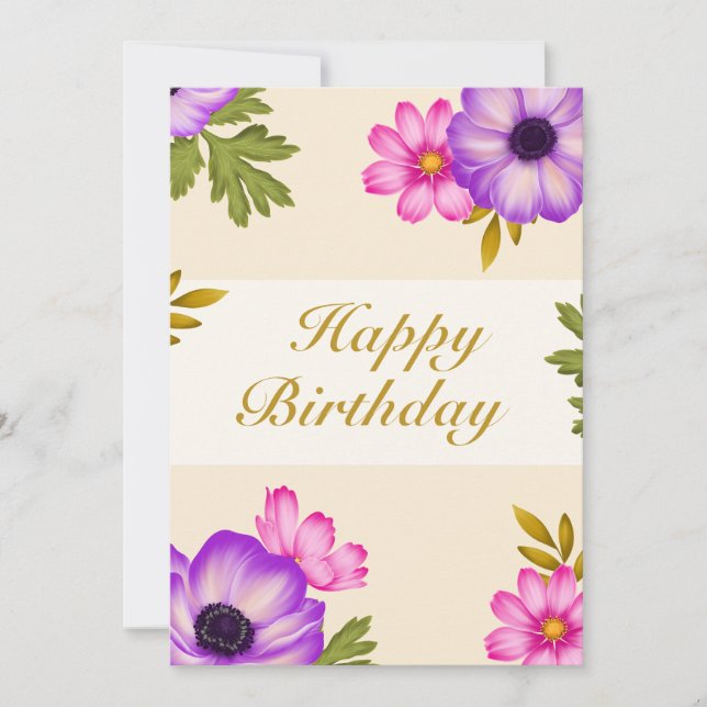 Petals in Harmony - Anemone and Cosmos Birthday Holiday Card (Front)