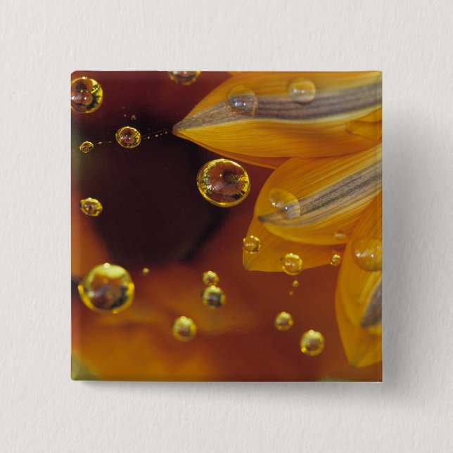 Petals on Mylar reflective surface with drops. 15 Cm Square Badge (Front)