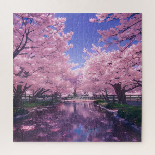 Petals on the River, Cherry Blossom Jigsaw Puzzle