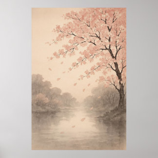 Petals on the River Springtime Serenity Poster