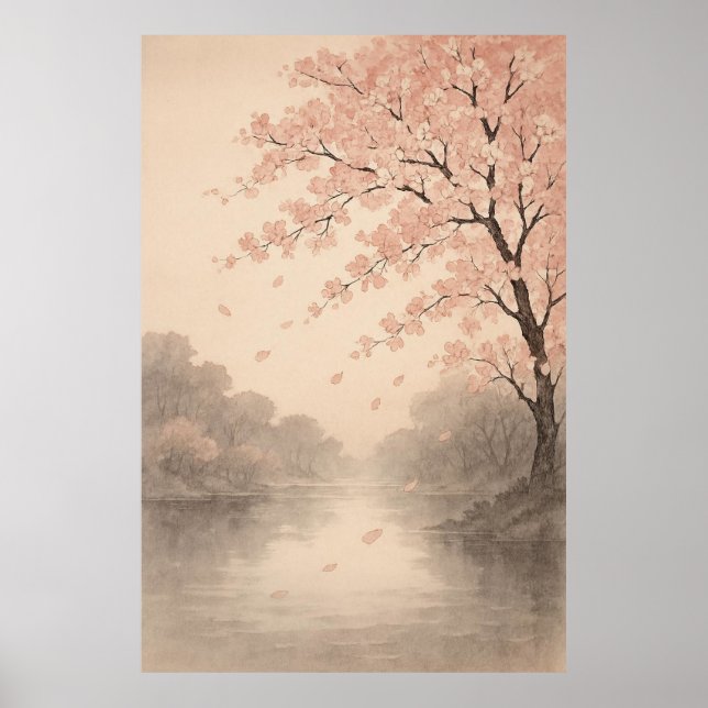 Petals on the River Springtime Serenity Poster (Front)