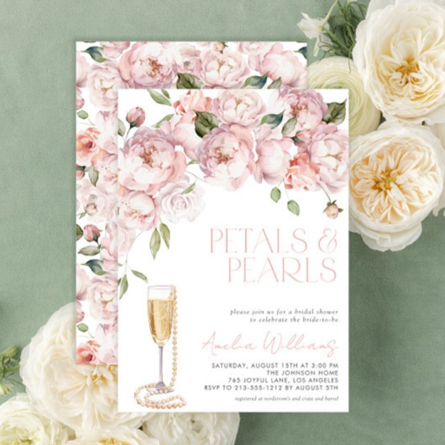 Petals & Pearls  Modern Pink Floral Bridal Shower Invitation (Set the stage for a gorgeous bridal shower with this easily to personlize floral design)