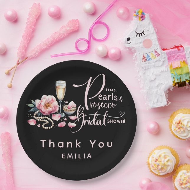 Petals Pearls Prosecco Favours Bridal Shower Paper Plate (Party)