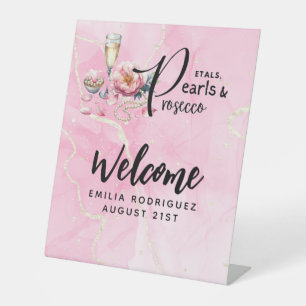Petals Pearls Prosecco Favours Bridal Shower Pedestal Sign