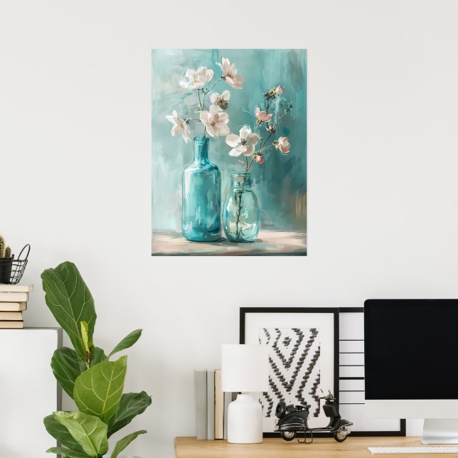 Petals & Porcelain: Farmhouse Rose Vase Watercolor Poster (Home Office)