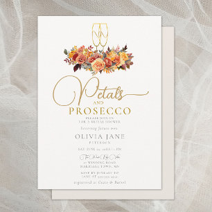 Petals Prosecco Autumn Roses Fall Bridal Shower Invitation