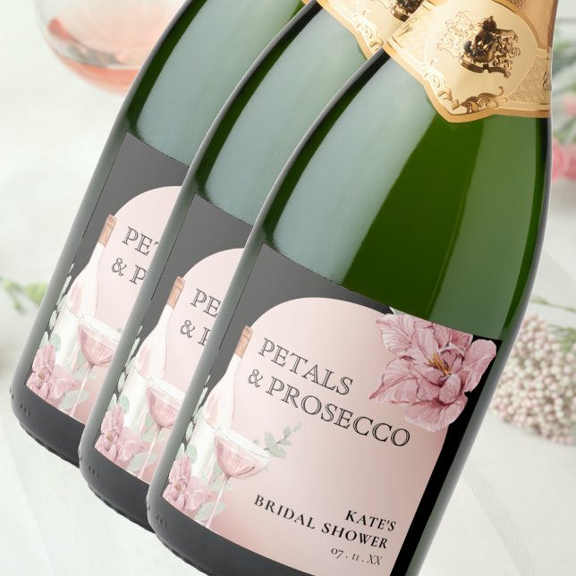 Petals & Prosecco Black & Rose Gold Bridal Shower Sparkling Wine Label (Petals & Prosecco Black & Rose Gold Bridal Shower Sparkling Wine Label
)