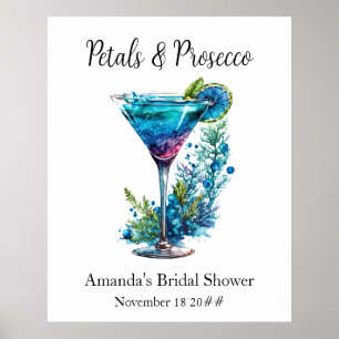 Petals & Prosecco Blue Floral Blush Bridal Shower  Poster