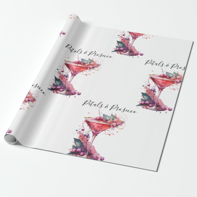 Petals & Prosecco Blush Floral Bridal Shower  Wrapping Paper (Unrolled)