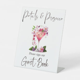 Petals & Prosecco Blush Pink Bridal Shower Guest Pedestal Sign