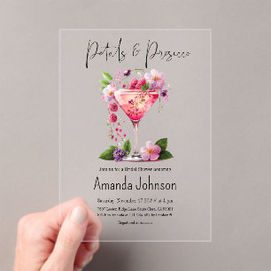 Petals & Prosecco Blush Pink Floral Bridal Shower Acrylic Invitations