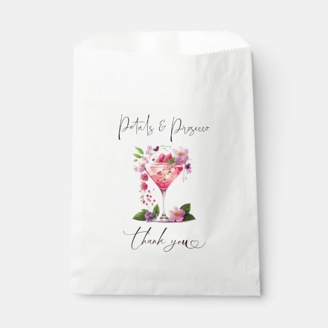 Petals & Prosecco Blush Pink Floral Bridal Shower Favour Bag (Front)