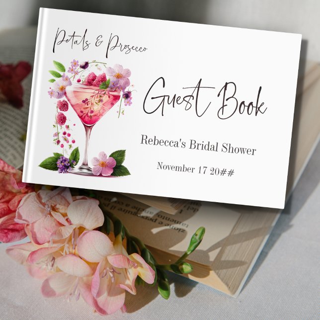 Petals & Prosecco Blush Pink Floral Bridal Shower Guest Book (Creator Uploaded)