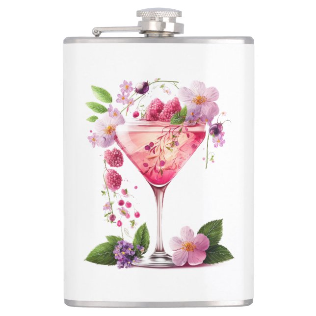 Petals & Prosecco Blush Pink Floral Bridal Shower  Hip Flask (Front)