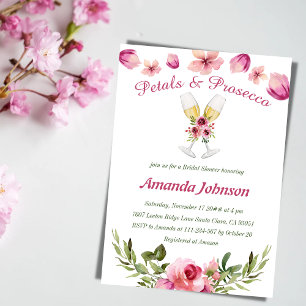Petals & Prosecco Blush Pink Floral Bridal Shower Invitation