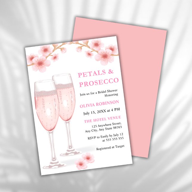 Petals & Prosecco Blush Pink Floral Bridal Shower Invitation (Petals and Prosecco Blush Pink Watercolor Floral Bridal Shower Invitation  )