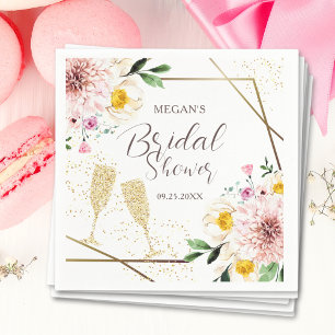 Petals & Prosecco Blush Pink Floral Bridal Shower Napkin