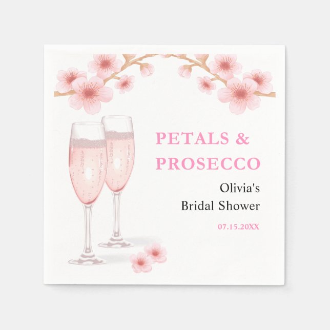 Petals & Prosecco Blush Pink Floral Bridal Shower Napkin (Front)