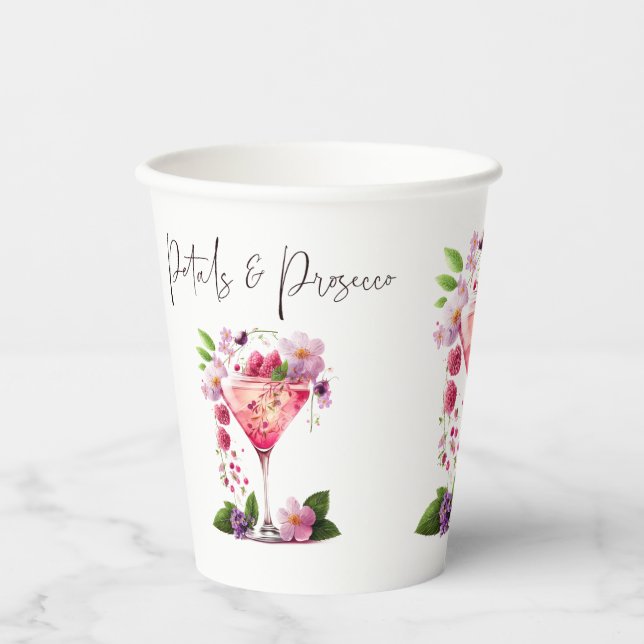 Petals & Prosecco Blush Pink Floral Bridal Shower  Paper Cups (Front)
