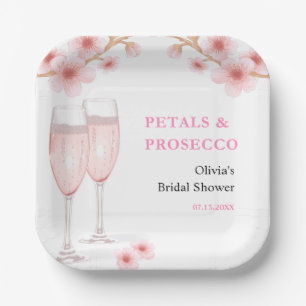 Petals & Prosecco Blush Pink Floral Bridal Shower Paper Plate