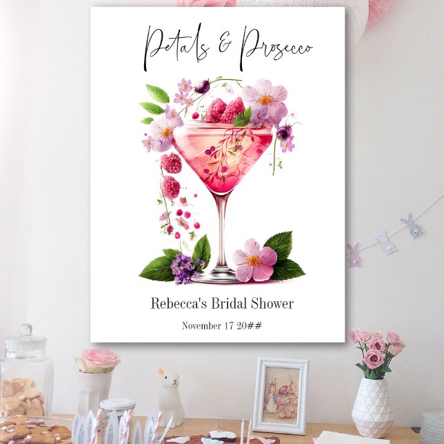 Petals & Prosecco Blush Pink Floral Bridal Shower Poster (Creator Uploaded)