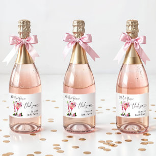 Petals & Prosecco Blush Pink Floral Bridal Shower Sparkling Wine Label