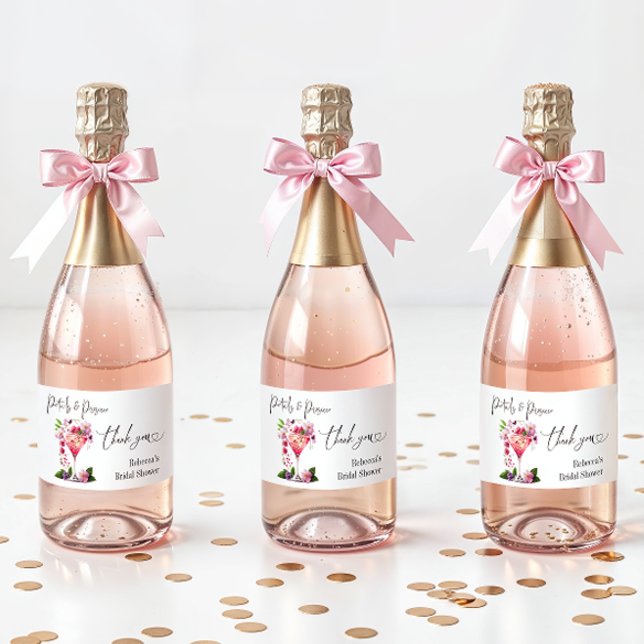 Petals & Prosecco Blush Pink Floral Bridal Shower Sparkling Wine Label (Creator Uploaded)