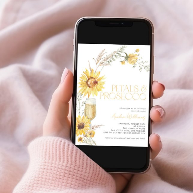 Petals & Prosecco Boho Sunflower Bridal Shower Invitation (Creator Uploaded)