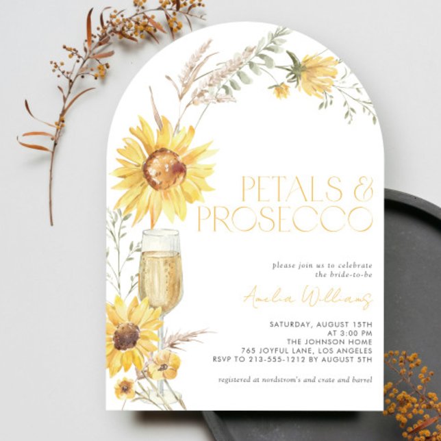 Petals & Prosecco Boho Sunflower Bridal Shower Invitation (Creator Uploaded)